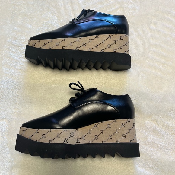 Stella McCartney Elyse Platform NEW Black Monogrammed Shoes Womens US6.5 EU36.5 - Picture 11 of 16